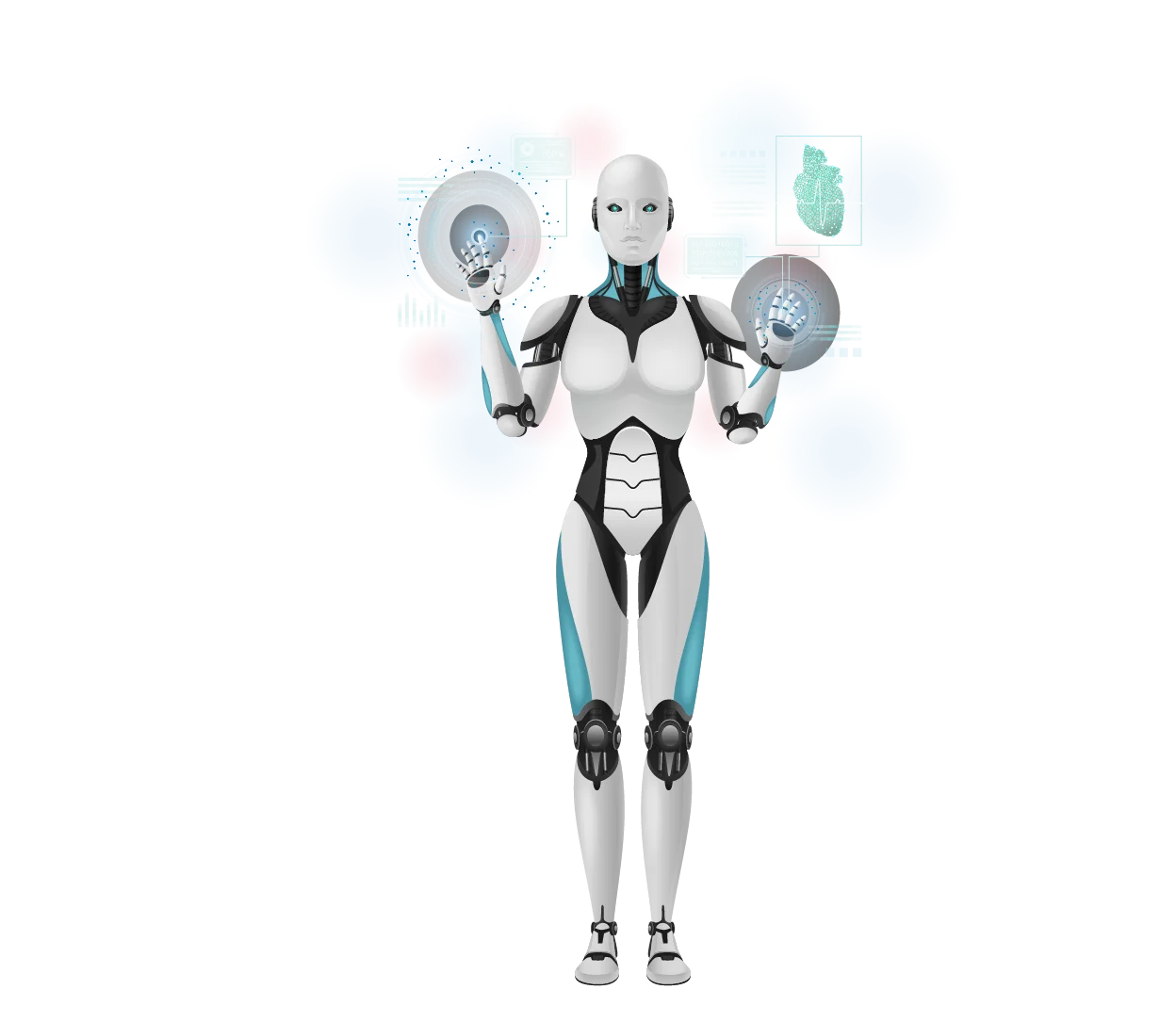 Humanoid robot with feminine body on blank